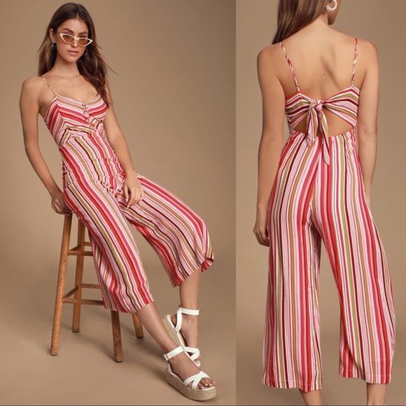 Lulus Pants - NEW Lulu's Celina Multi Color Striped Culotte Cropped Jumpsuit
